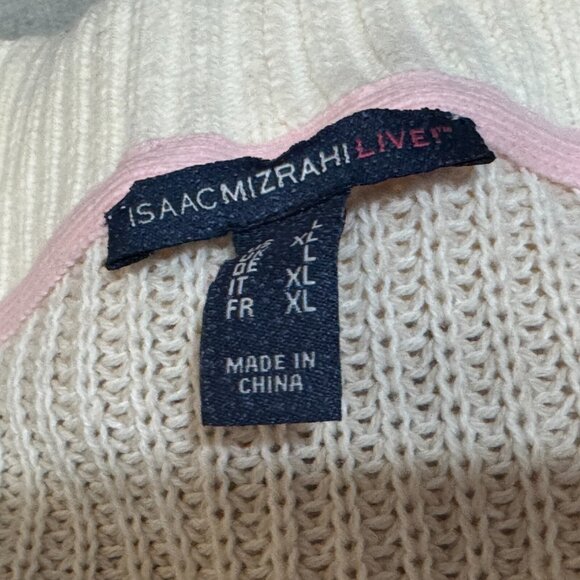 Isaac Mizrahi Shawl Collar Cardigan Sweater, Block Pattern, Cream/Beige, Large - Picture 10 of 16